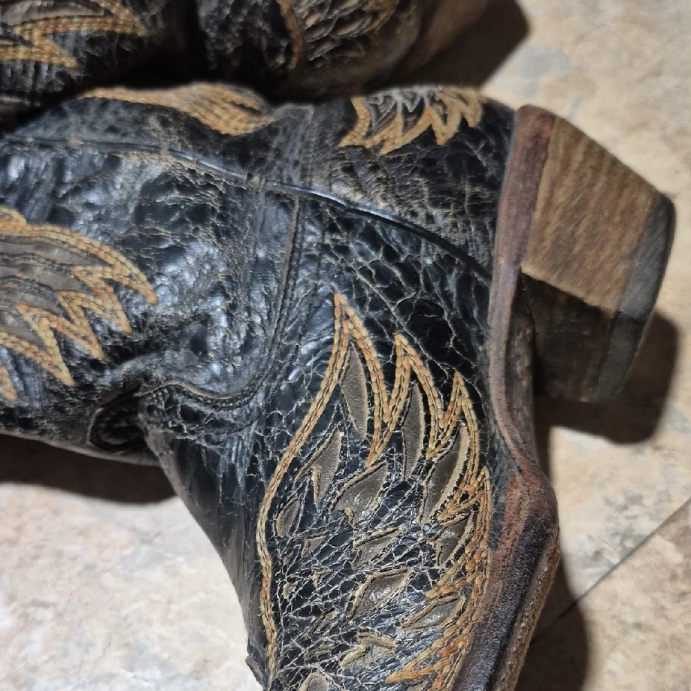 Corral Vintage Wings  Crosses Cowgirl Boots Black Gold Silver Woman's Size 7.5 W - Picture 16 of 16